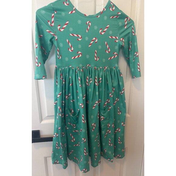 Mila & Rose Green Candy Cane Print Girls Dress Size 10 Polyester & Spandex Blend - Picture 1 of 5